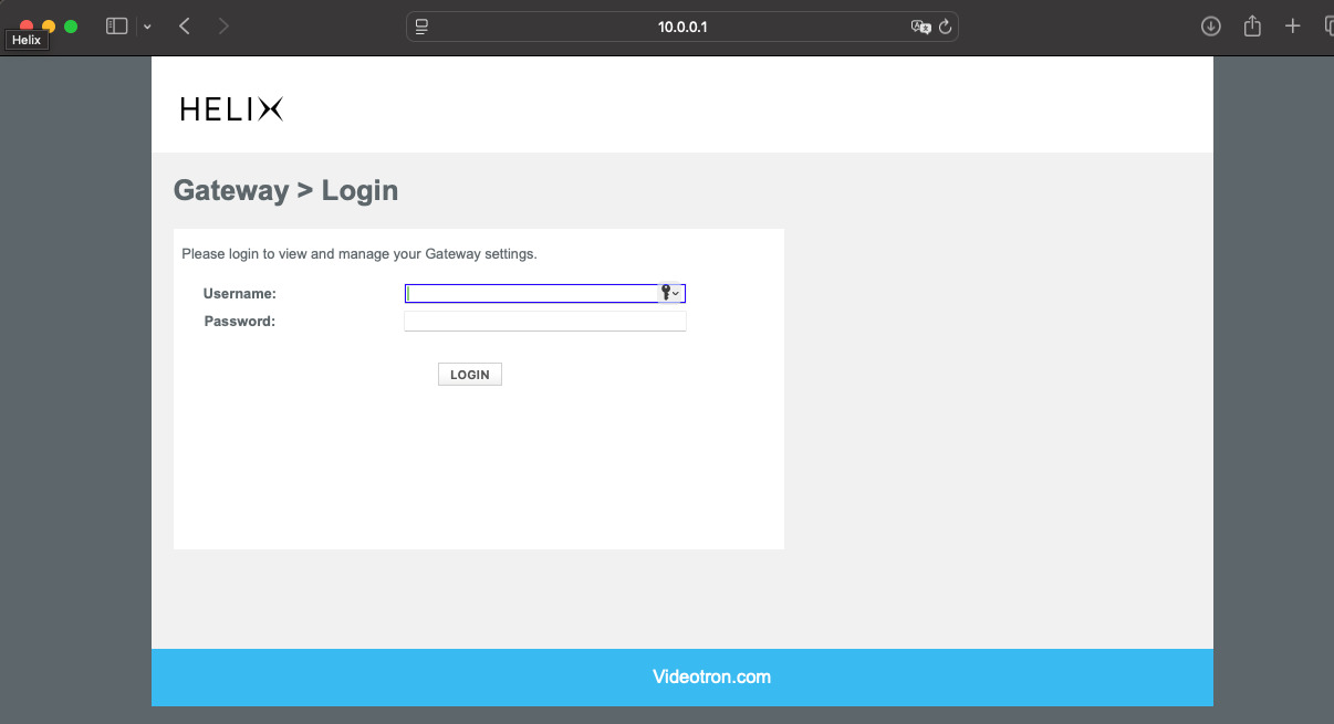 Router administration login page showing the local gateway address